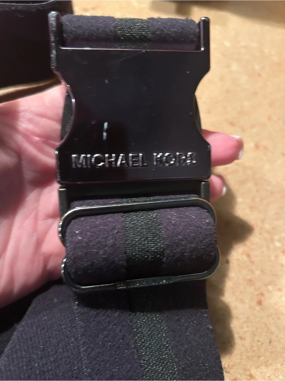 Authentic Michael Kors Adjustable Elastic Winter Coat Belt Black Silver Hardware